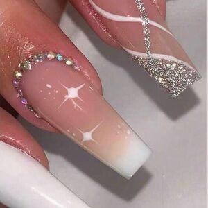 Elegant Nude and Silver Nail Art
